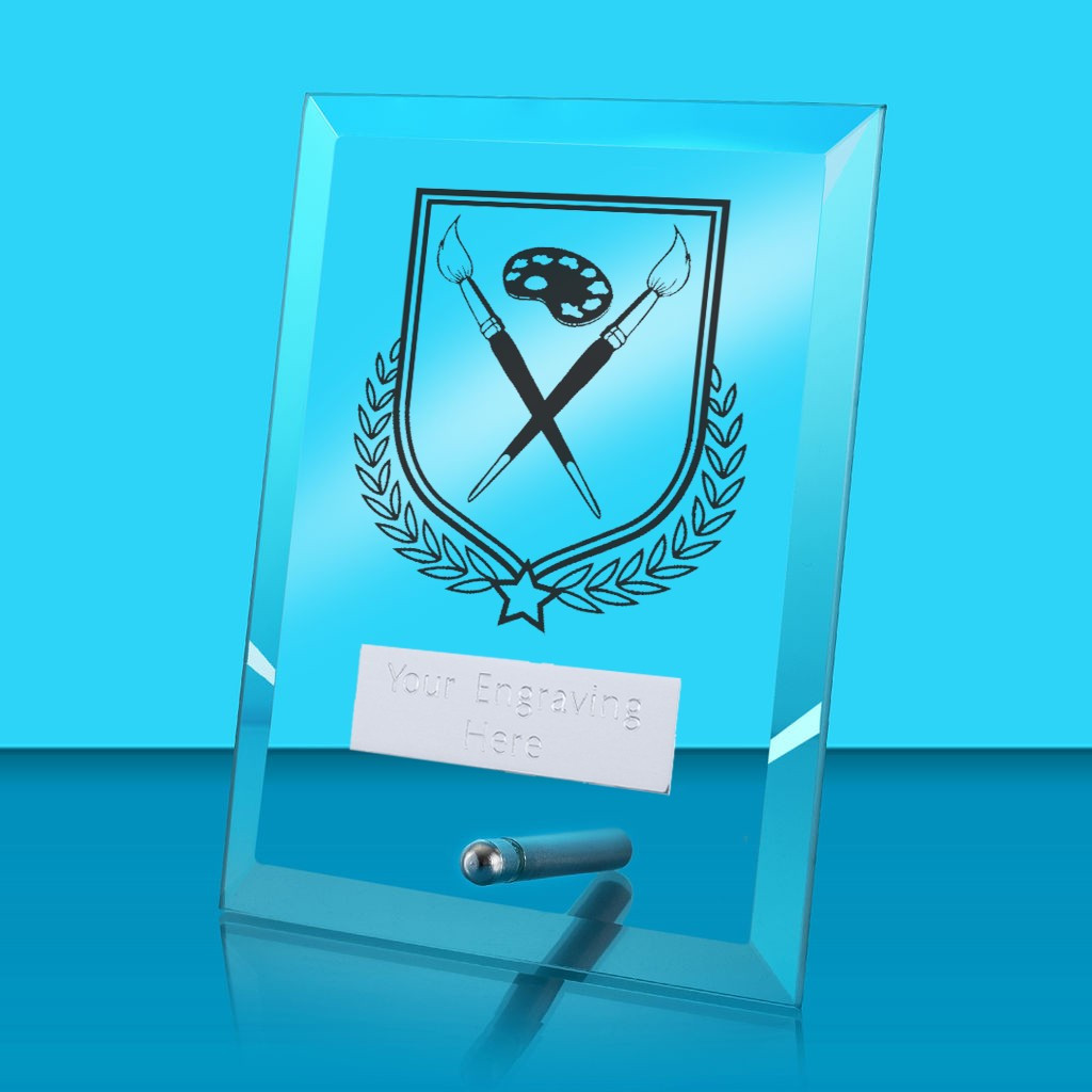 UV Colour Printed Art Glass Rectangle Award with Metal Pin