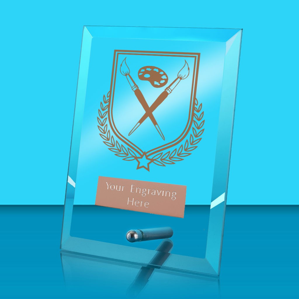 UV Colour Printed Art Glass Rectangle Award with Metal Pin