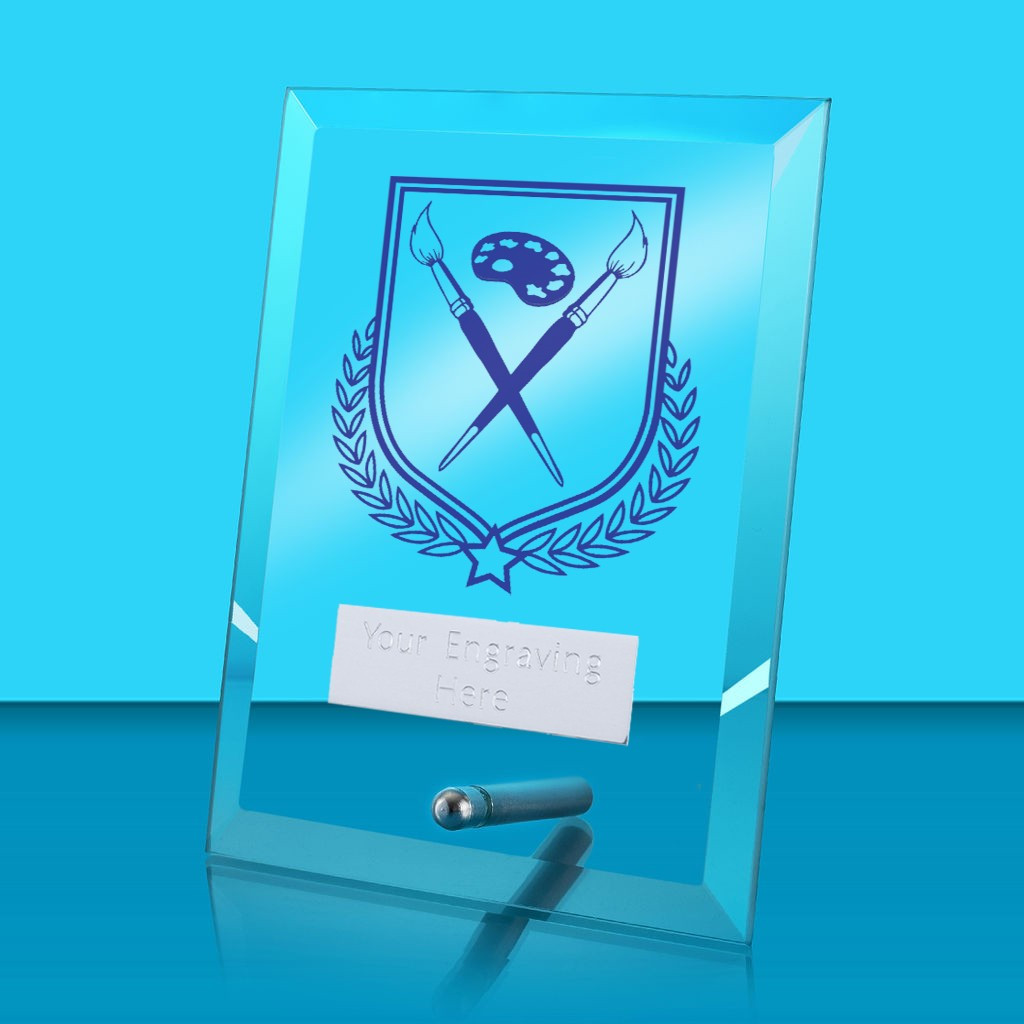 UV Colour Printed Art Glass Rectangle Award with Metal Pin