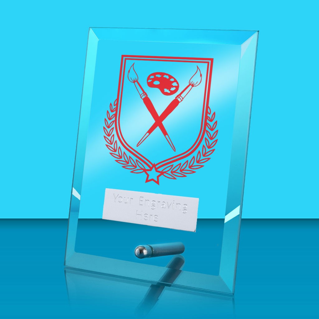 UV Colour Printed Art Glass Rectangle Award with Metal Pin