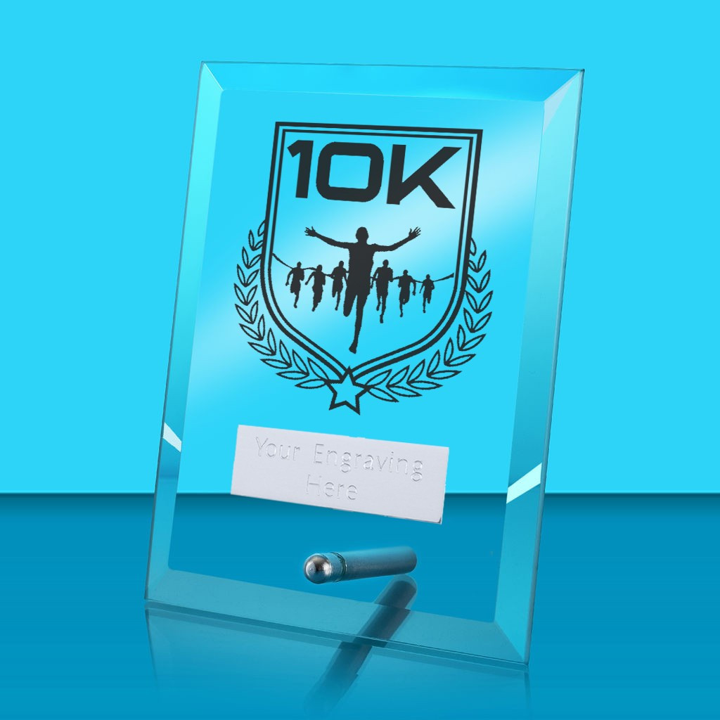 UV Colour Printed 10K Run Glass Rectangle Award with Metal Pin