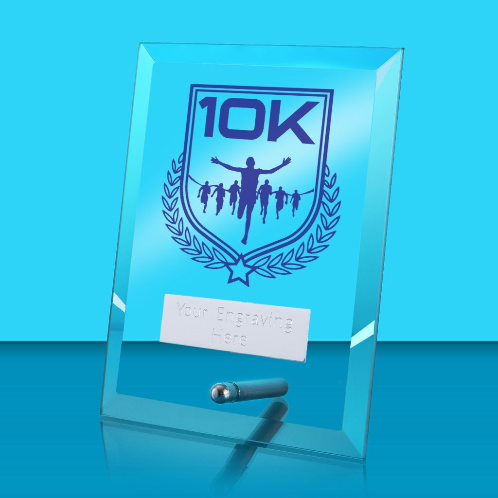 UV Colour Printed 10K Run Glass Rectangle Award with Metal Pin