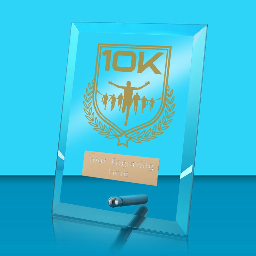 UV Colour Printed 10K Run Glass Rectangle Award with Metal Pin