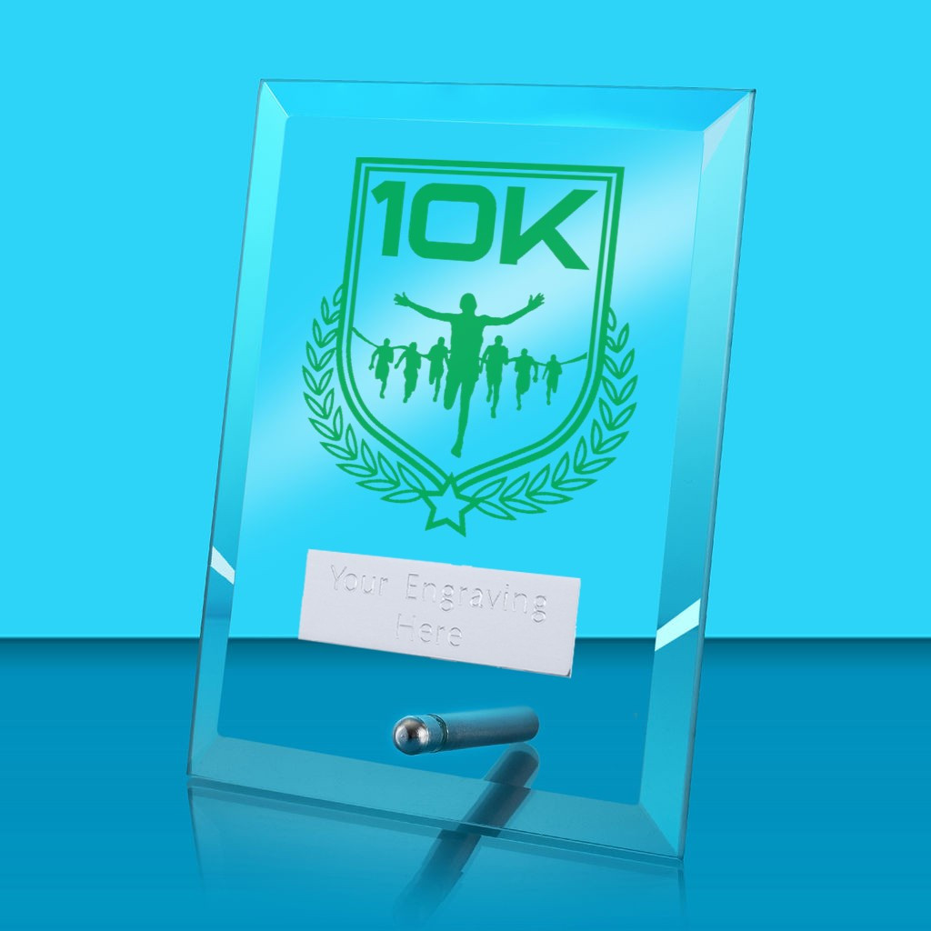 UV Colour Printed 10K Run Glass Rectangle Award with Metal Pin
