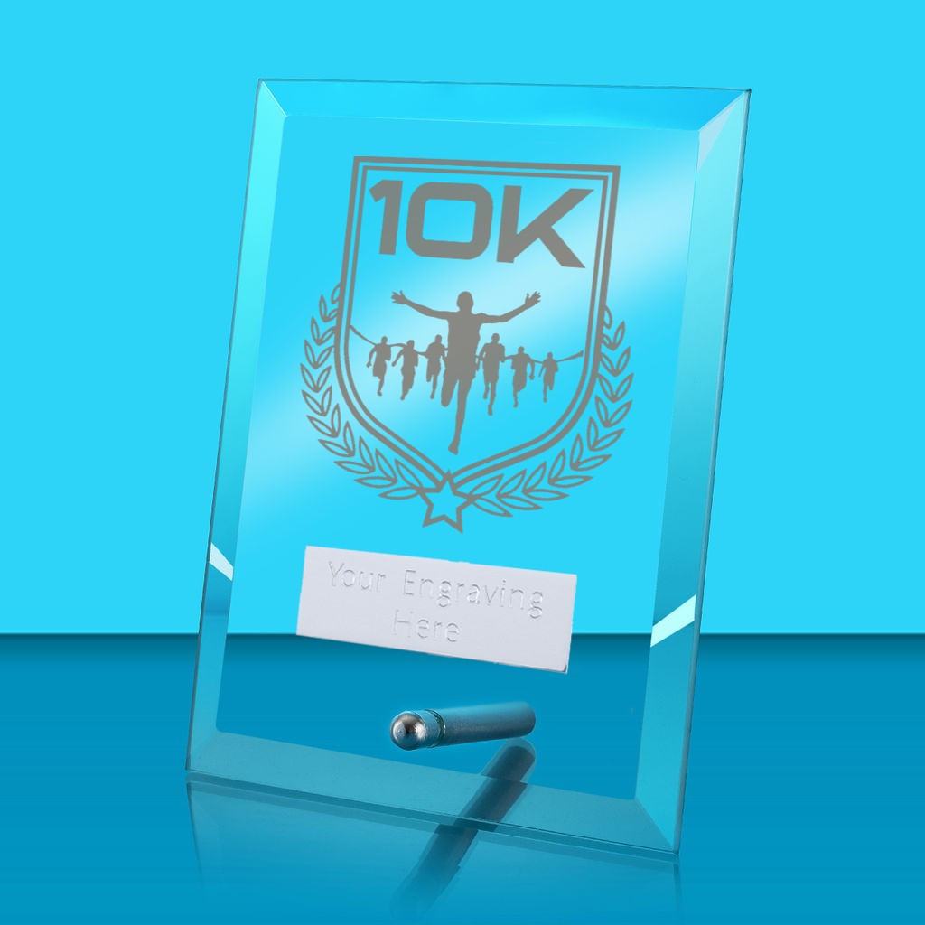 UV Colour Printed 10K Run Glass Rectangle Award with Metal Pin
