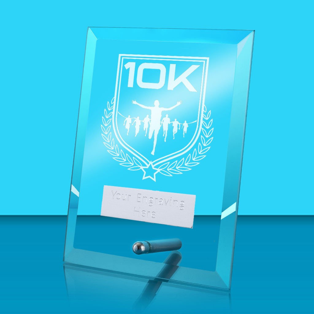 UV Colour Printed 10K Run Glass Rectangle Award with Metal Pin