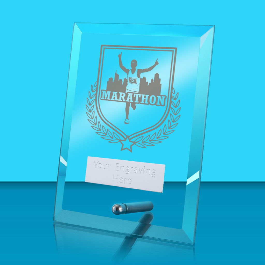 UV Colour Printed Marathon Glass Rectangle Award with Metal Pin
