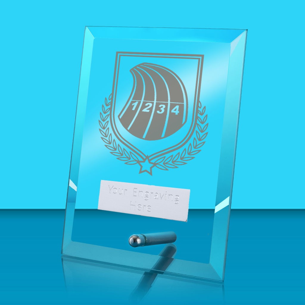 UV Colour Printed Athletics Glass Rectangle Award with Metal Pin