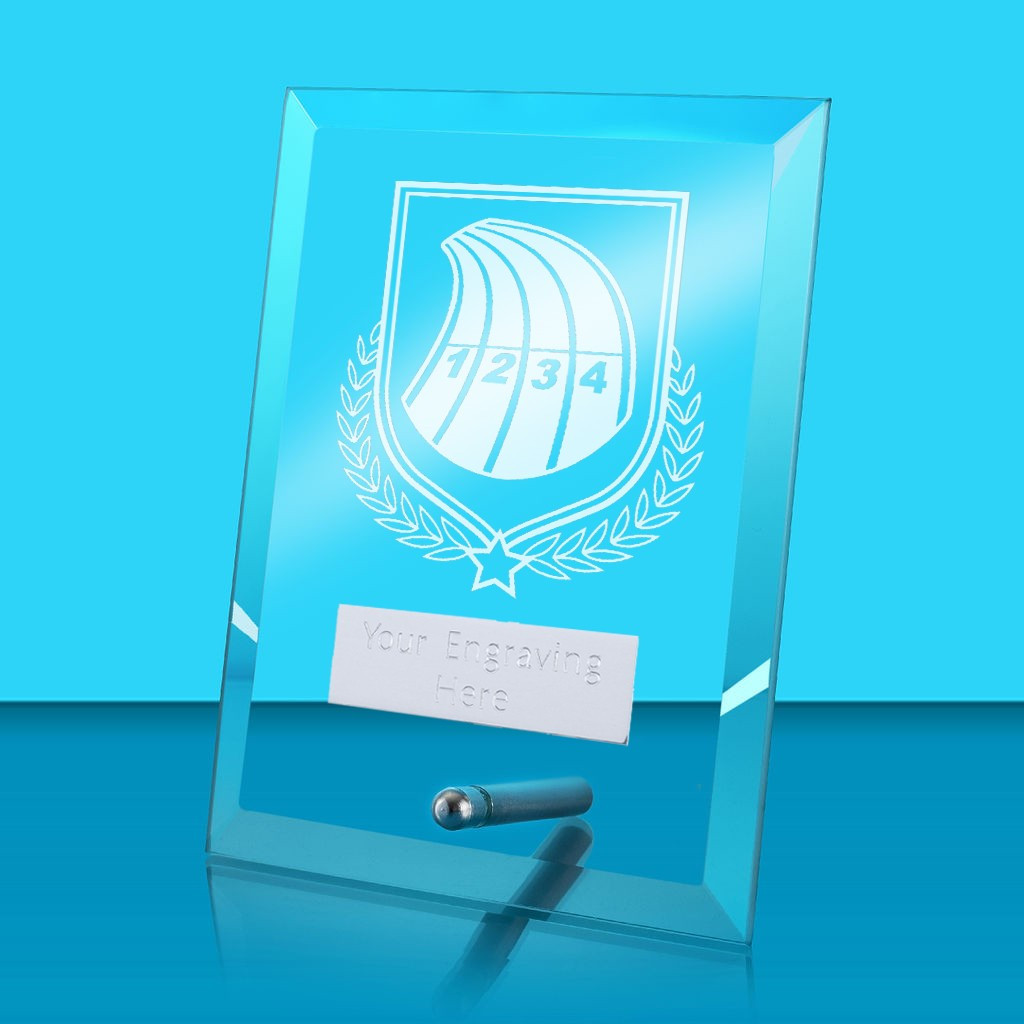 UV Colour Printed Athletics Glass Rectangle Award with Metal Pin