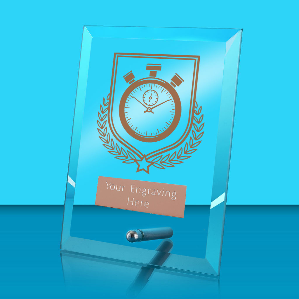 UV Colour Printed Athletics Glass Rectangle Award with Metal Pin