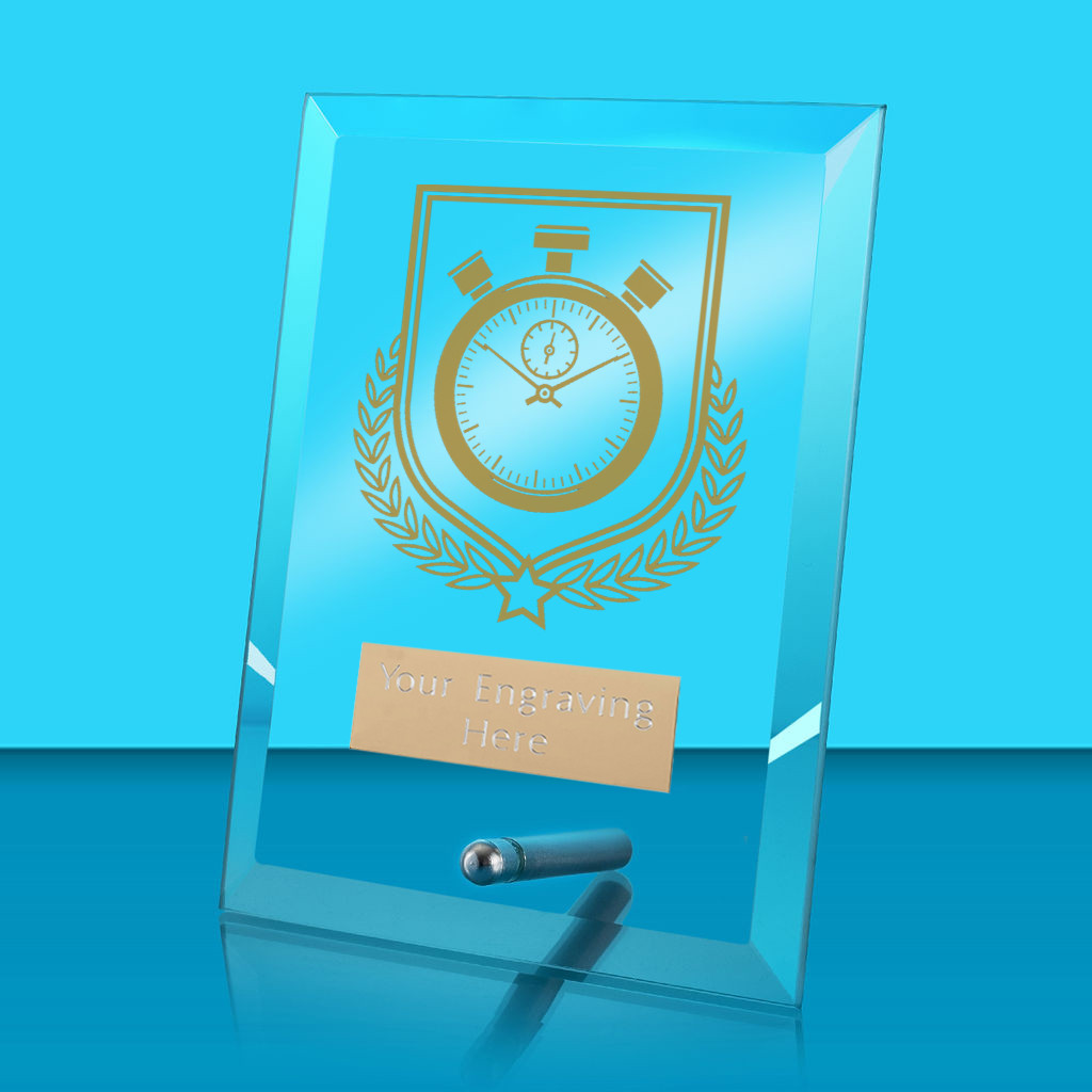 UV Colour Printed Athletics Glass Rectangle Award with Metal Pin