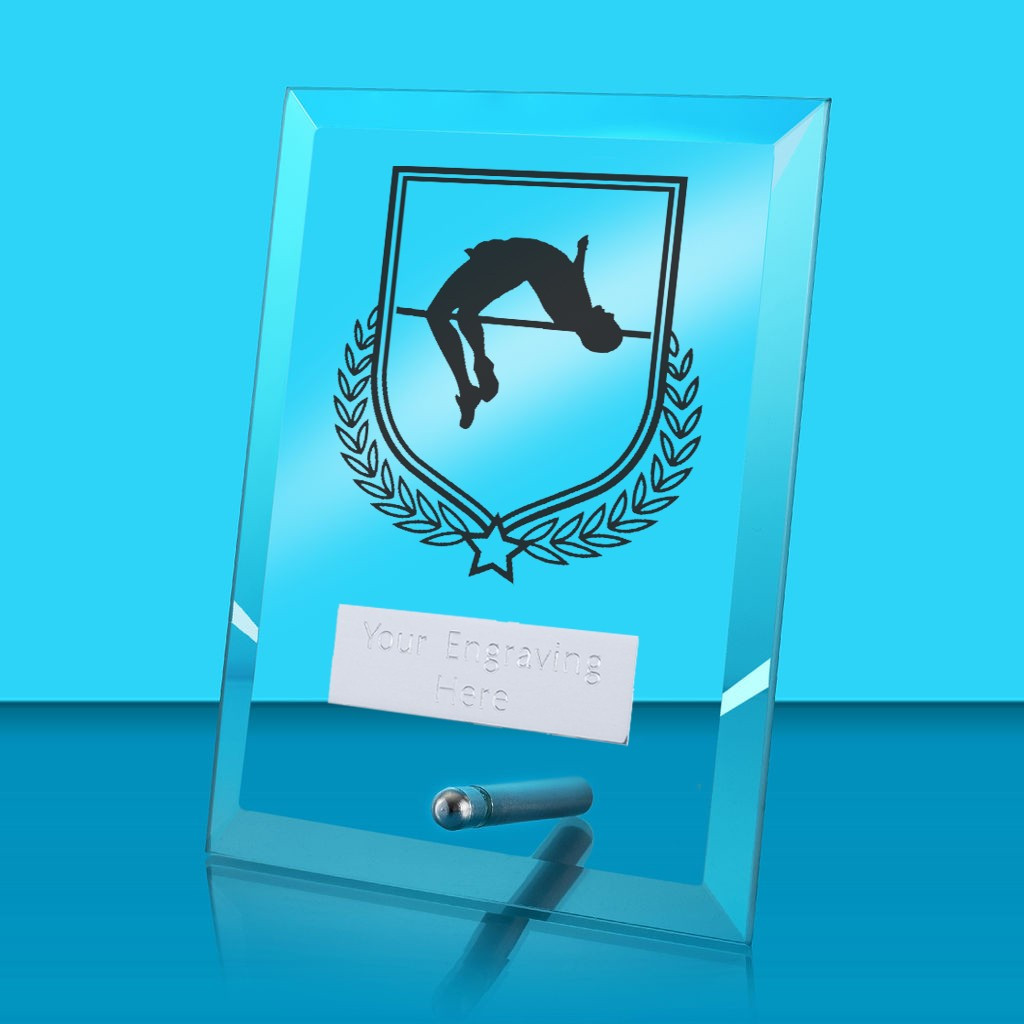 UV Colour Printed Pole Vault Glass Rectangle Award with Metal Pin