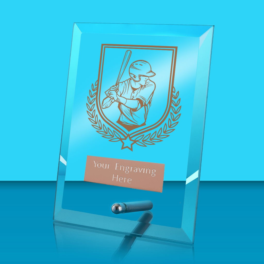 UV Colour Printed Baseball Glass Rectangle Award with Metal Pin