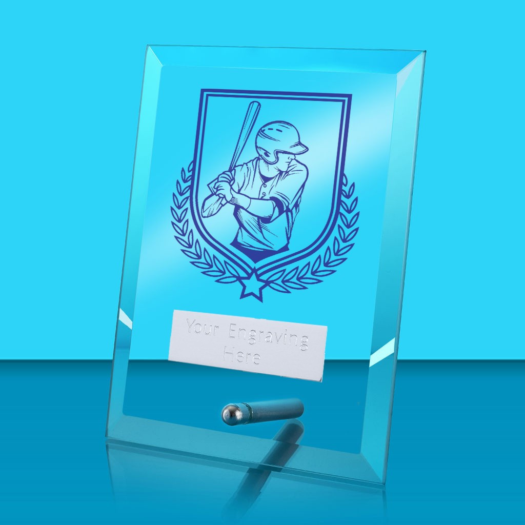UV Colour Printed Baseball Glass Rectangle Award with Metal Pin