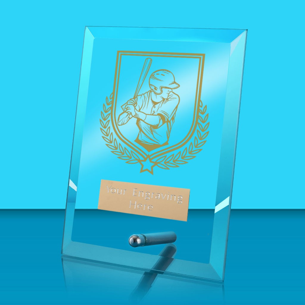 UV Colour Printed Baseball Glass Rectangle Award with Metal Pin