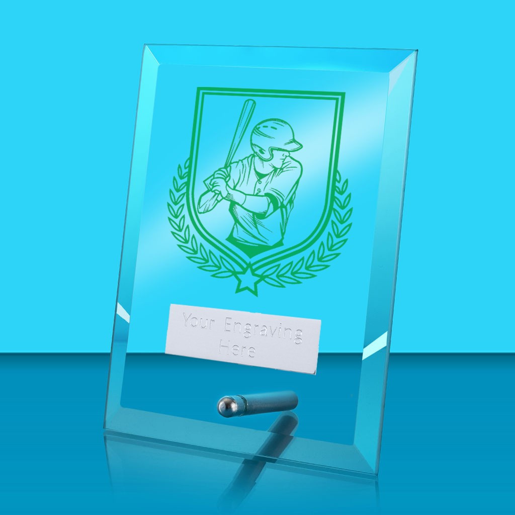 UV Colour Printed Baseball Glass Rectangle Award with Metal Pin
