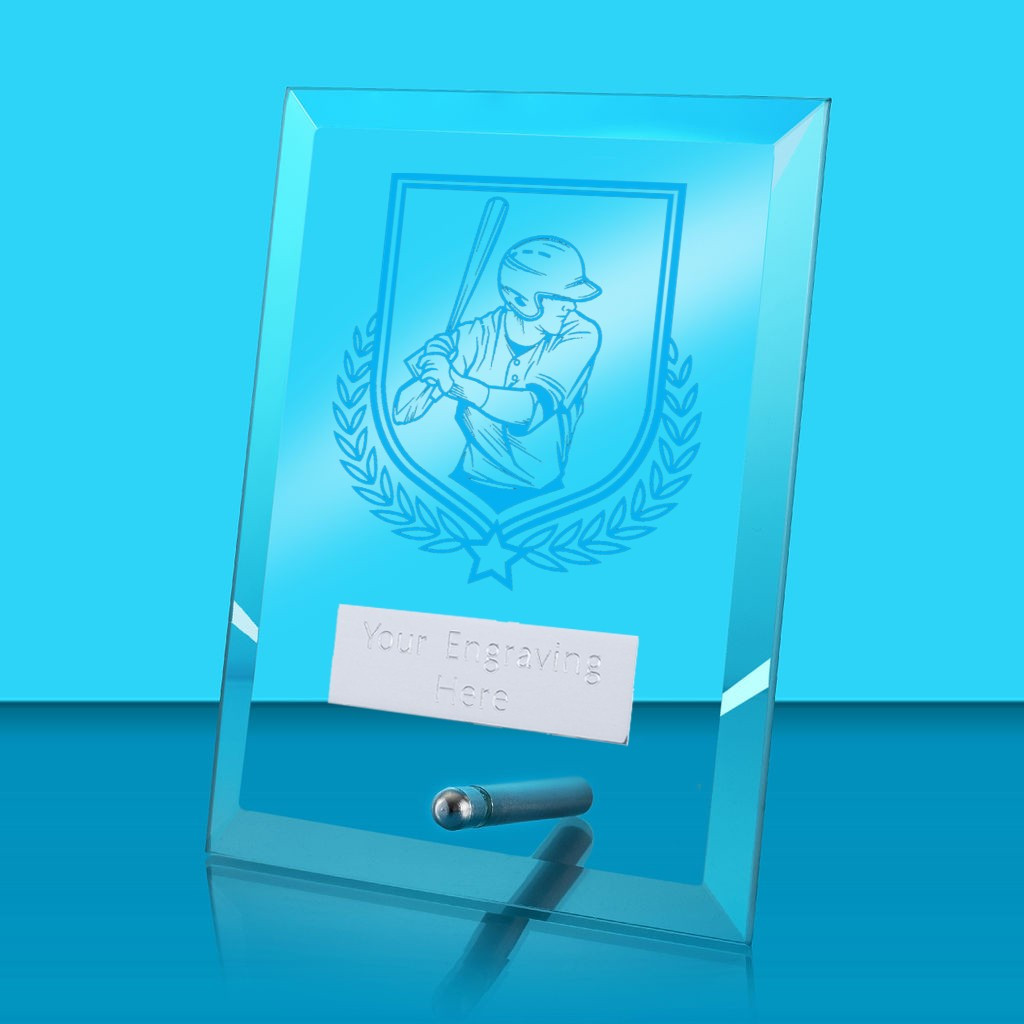 UV Colour Printed Baseball Glass Rectangle Award with Metal Pin