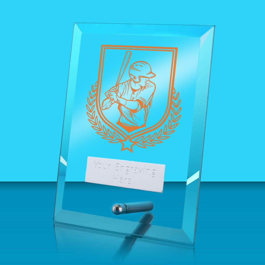 UV Colour Printed Baseball Glass Rectangle Award with Metal Pin