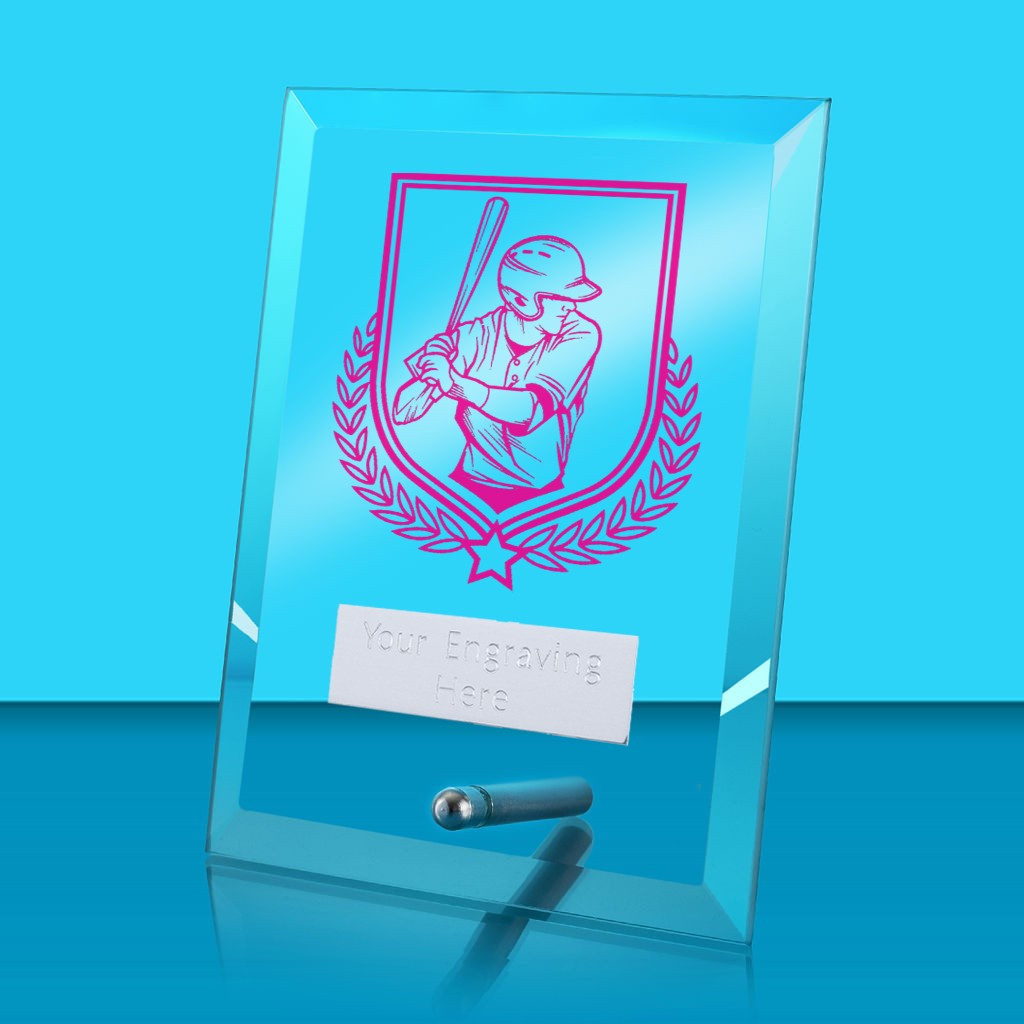 UV Colour Printed Baseball Glass Rectangle Award with Metal Pin