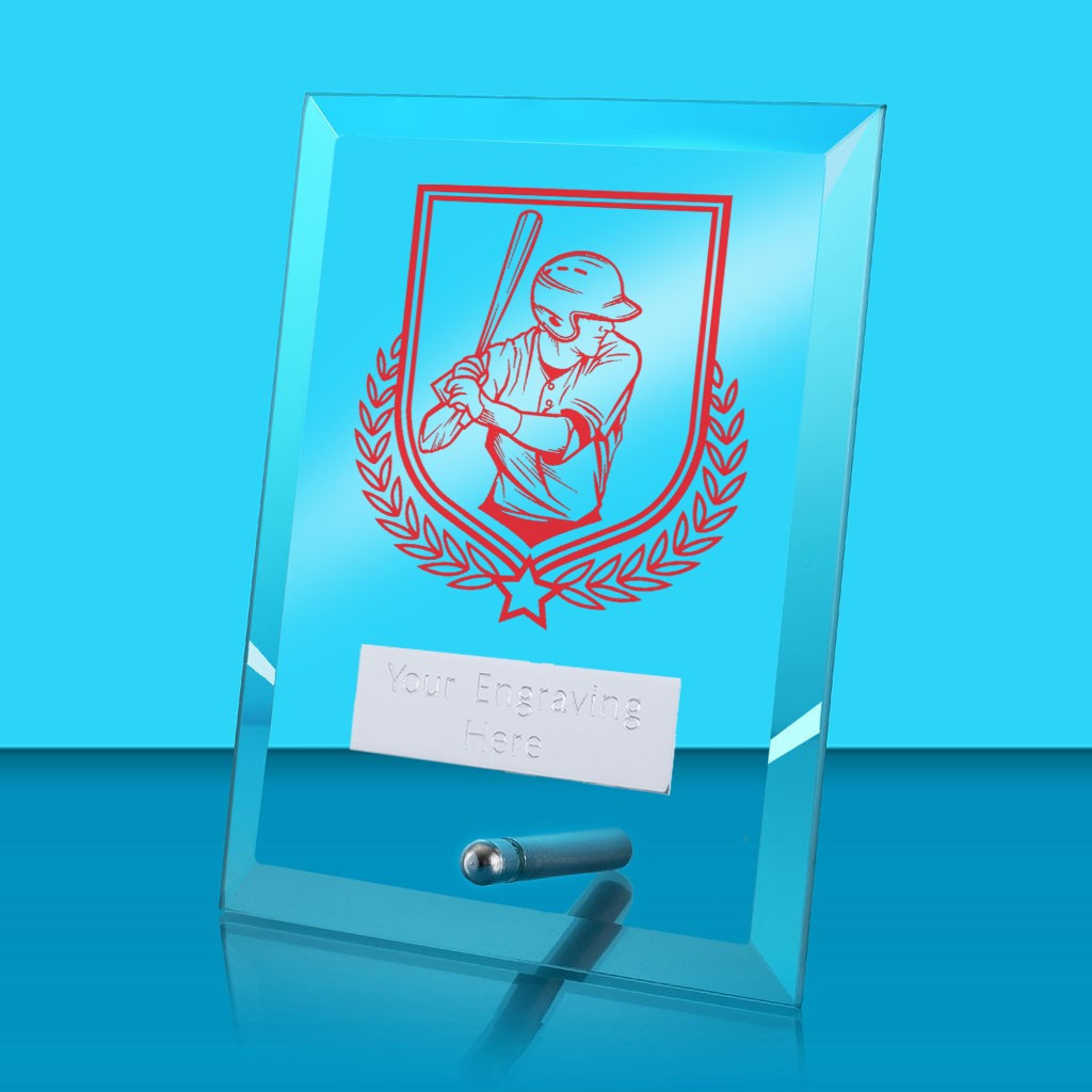 UV Colour Printed Baseball Glass Rectangle Award with Metal Pin