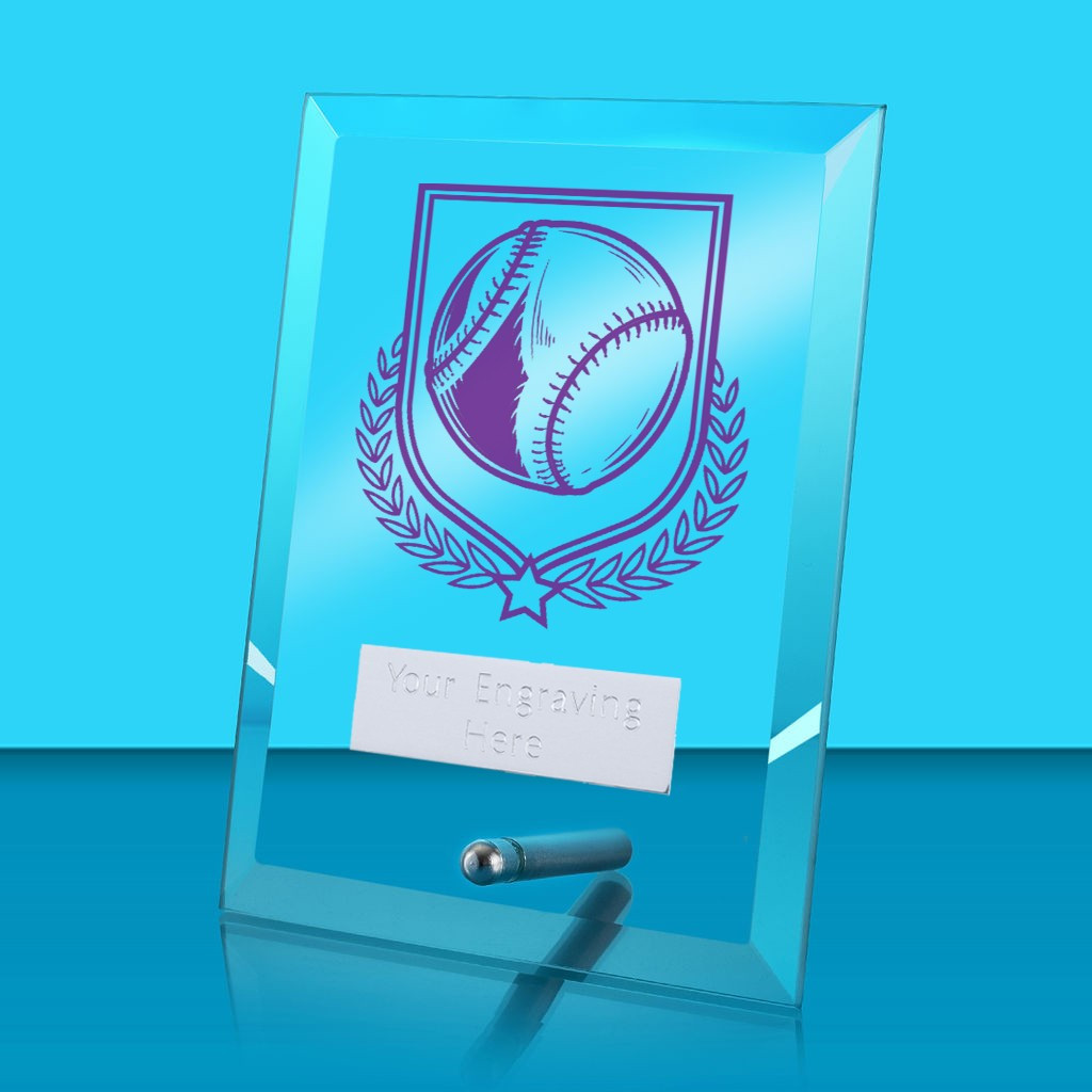 UV Colour Printed Baseball Glass Rectangle Award with Metal Pin