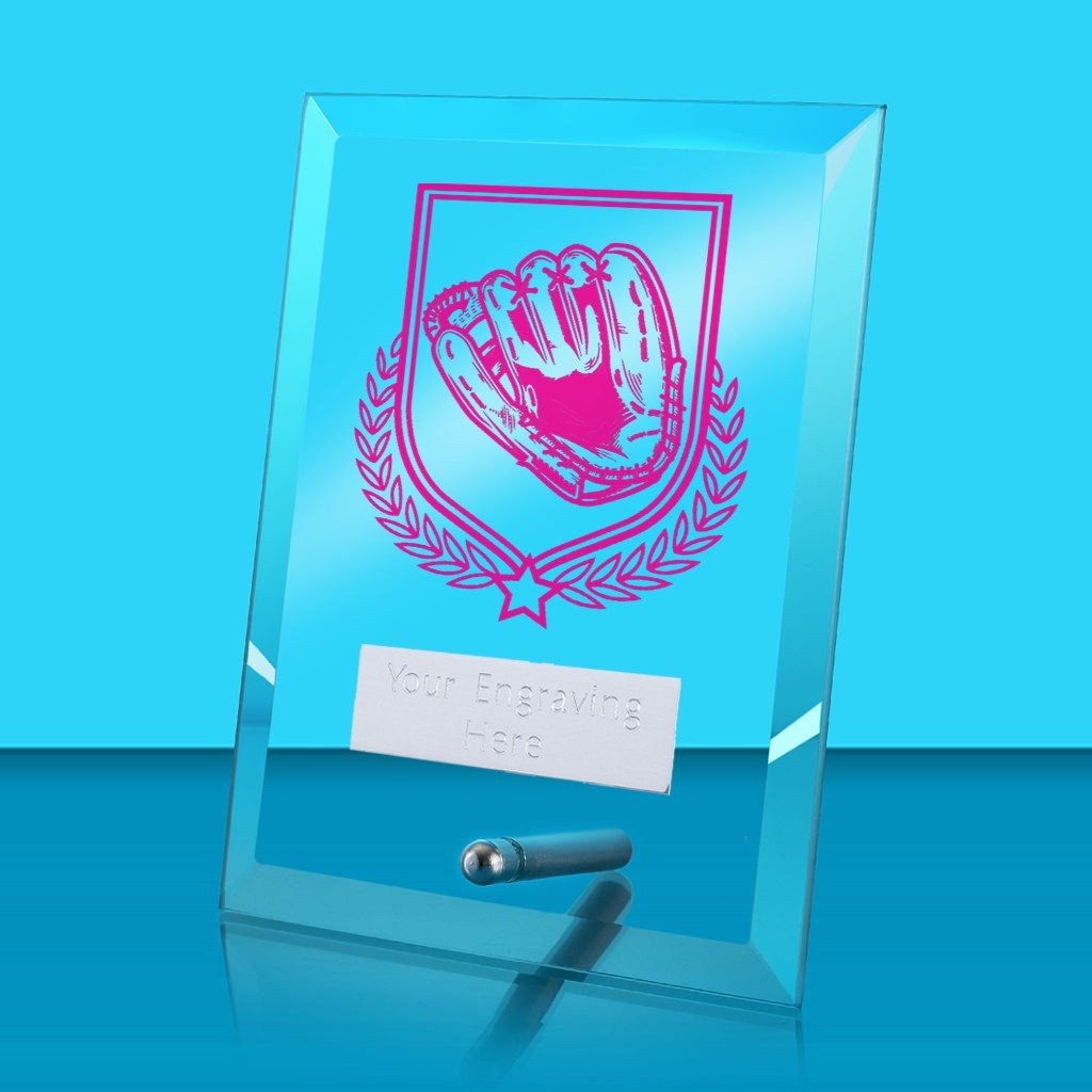 UV Colour Printed Baseball Glass Rectangle Award with Metal Pin