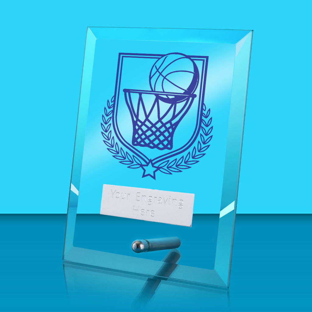 UV Colour Printed Basketball Glass Rectangle Award with Metal Pin