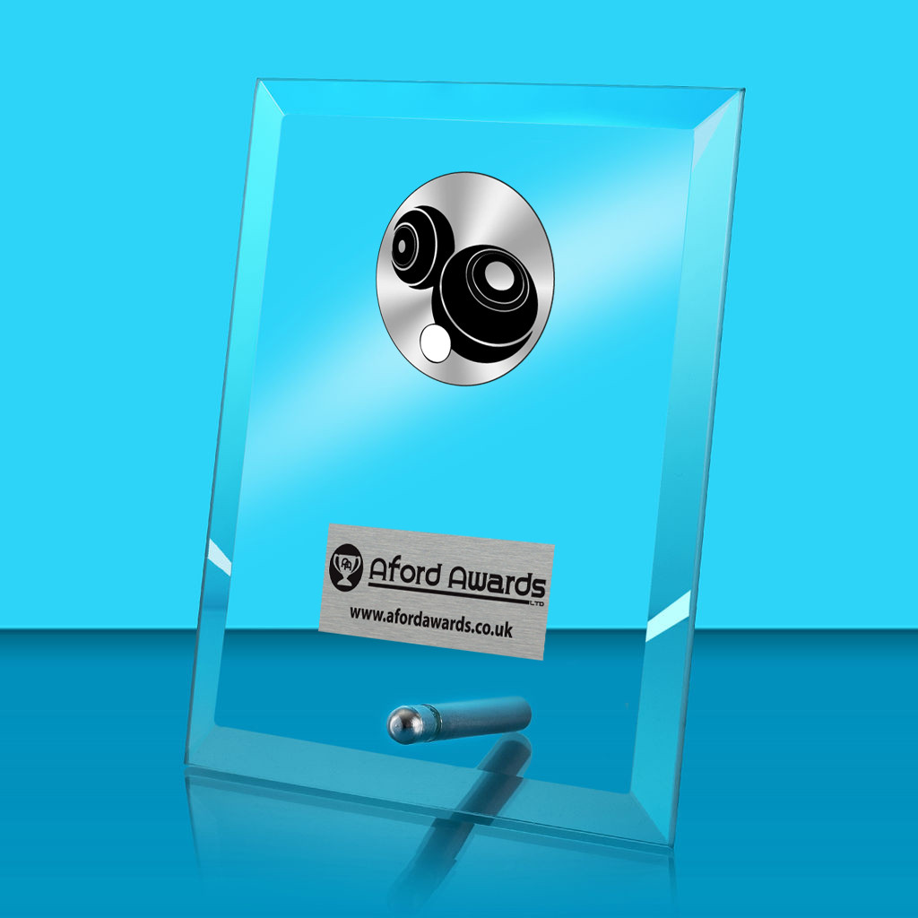 Bowls Glass Rectangle Award with Metal Pin
