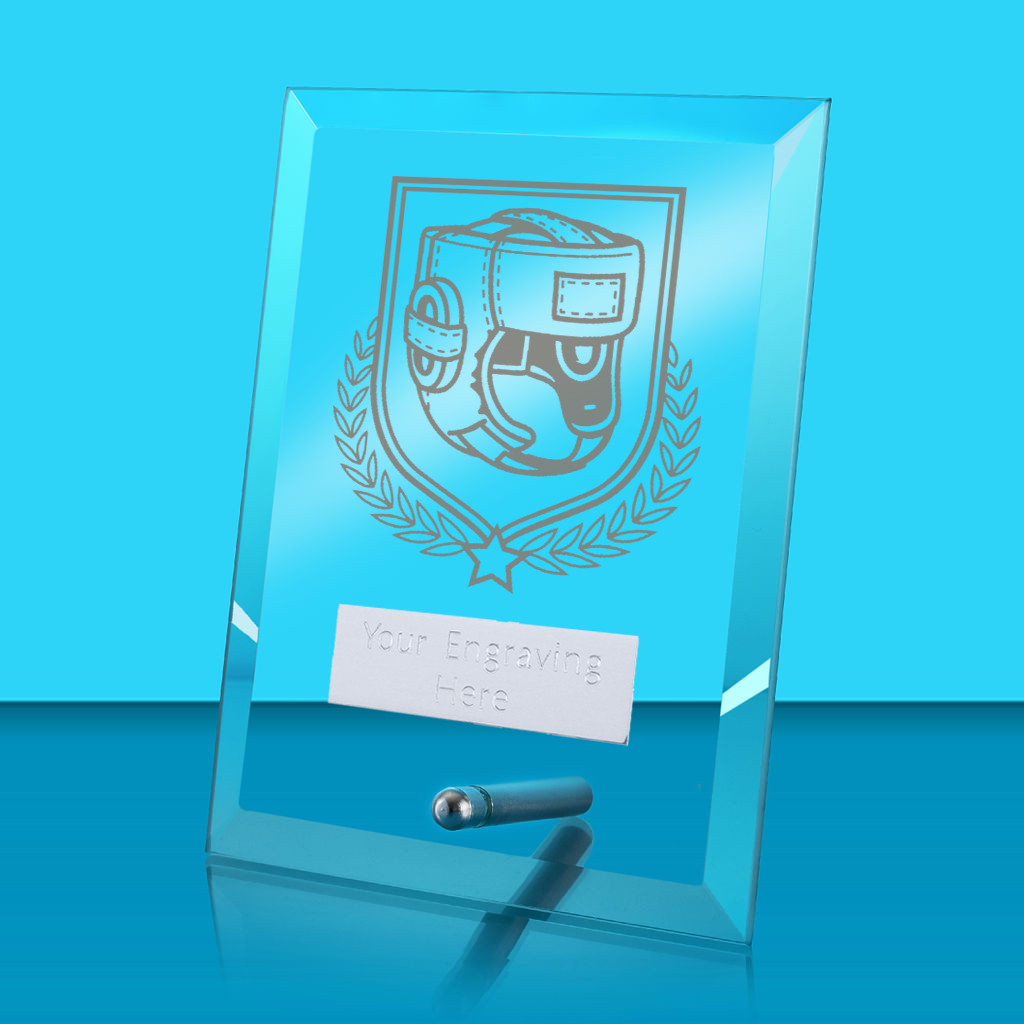 UV Colour Printed Boxing Glass Rectangle Award with Metal Pin