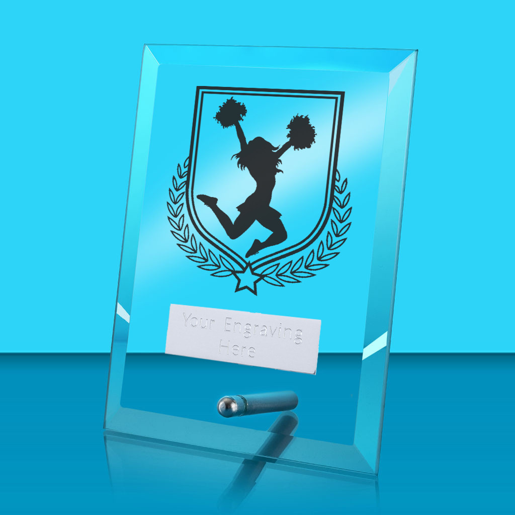 UV Colour Printed Cheerleading Glass Rectangle Award with Metal Pin