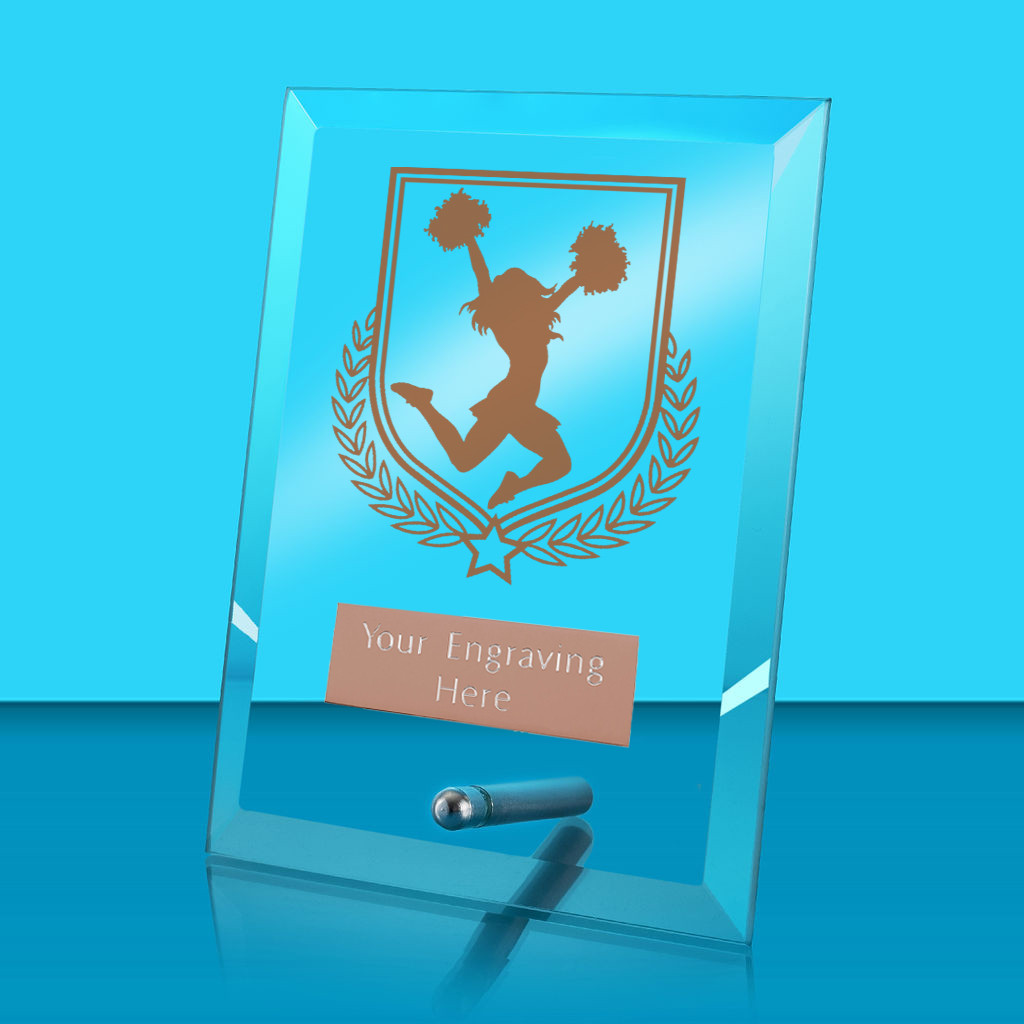 UV Colour Printed Cheerleading Glass Rectangle Award with Metal Pin