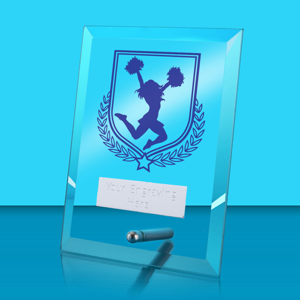 UV Colour Printed Cheerleading Glass Rectangle Award with Metal Pin