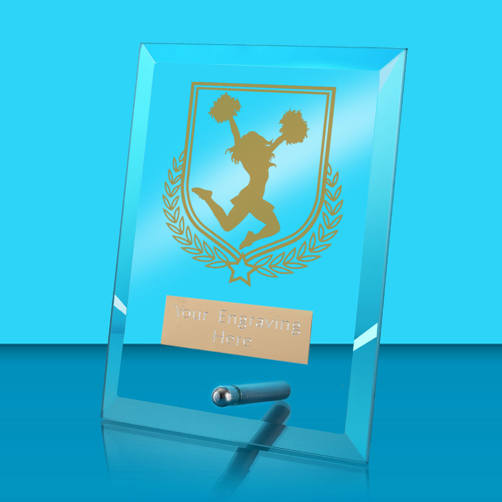 UV Colour Printed Cheerleading Glass Rectangle Award with Metal Pin