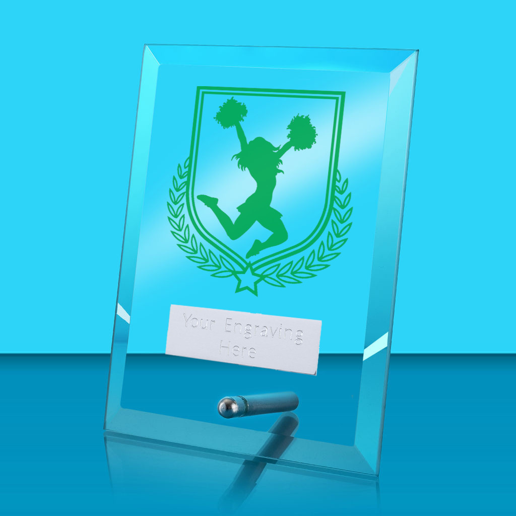 UV Colour Printed Cheerleading Glass Rectangle Award with Metal Pin