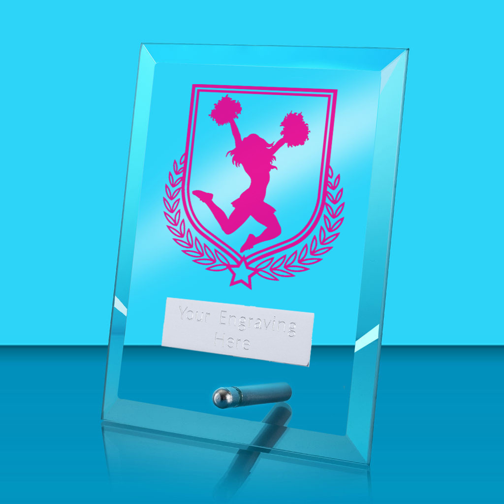 UV Colour Printed Cheerleading Glass Rectangle Award with Metal Pin