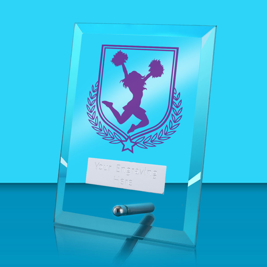 UV Colour Printed Cheerleading Glass Rectangle Award with Metal Pin