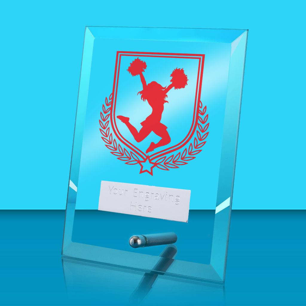 UV Colour Printed Cheerleading Glass Rectangle Award with Metal Pin