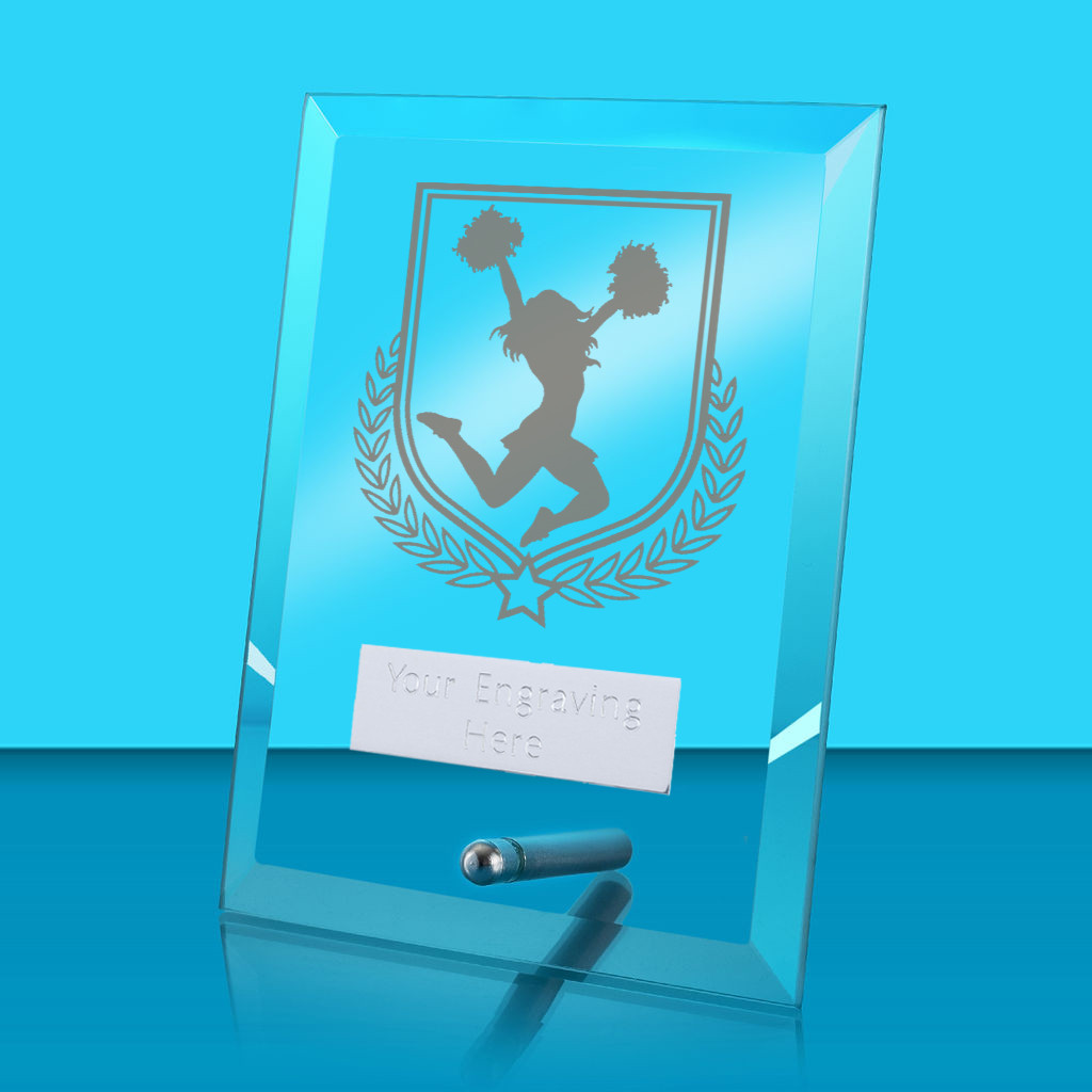 UV Colour Printed Cheerleading Glass Rectangle Award with Metal Pin