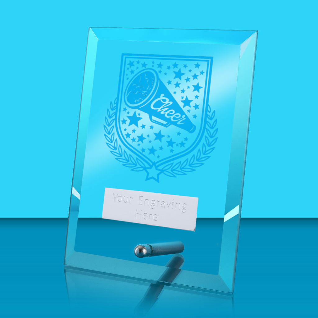 UV Colour Printed Cheerleading Glass Rectangle Award with Metal Pin