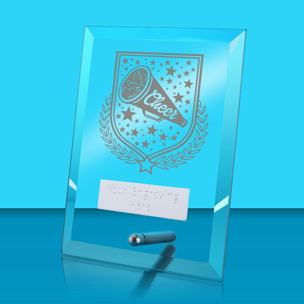 UV Colour Printed Cheerleading Glass Rectangle Award with Metal Pin