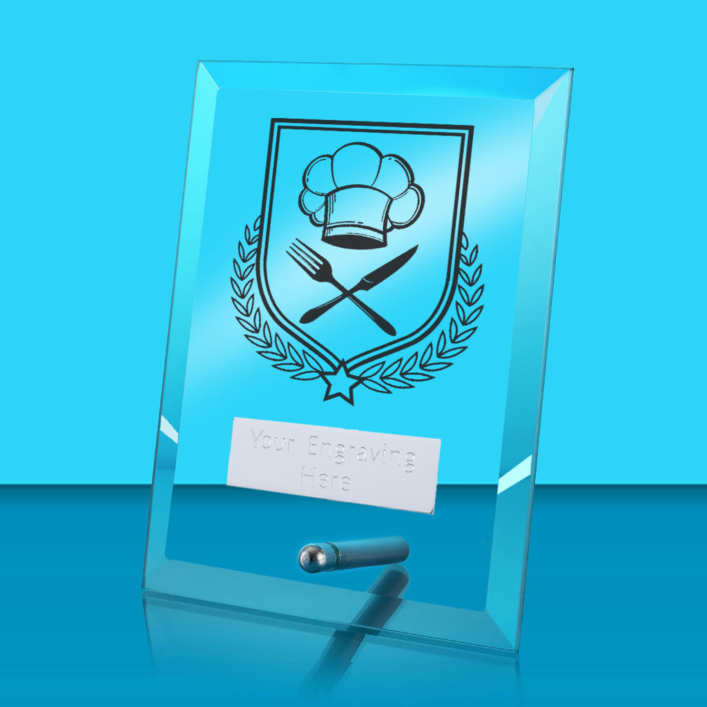 UV Colour Printed Cooking Glass Rectangle Award with Metal Pin