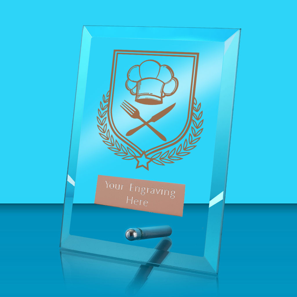 UV Colour Printed Cooking Glass Rectangle Award with Metal Pin