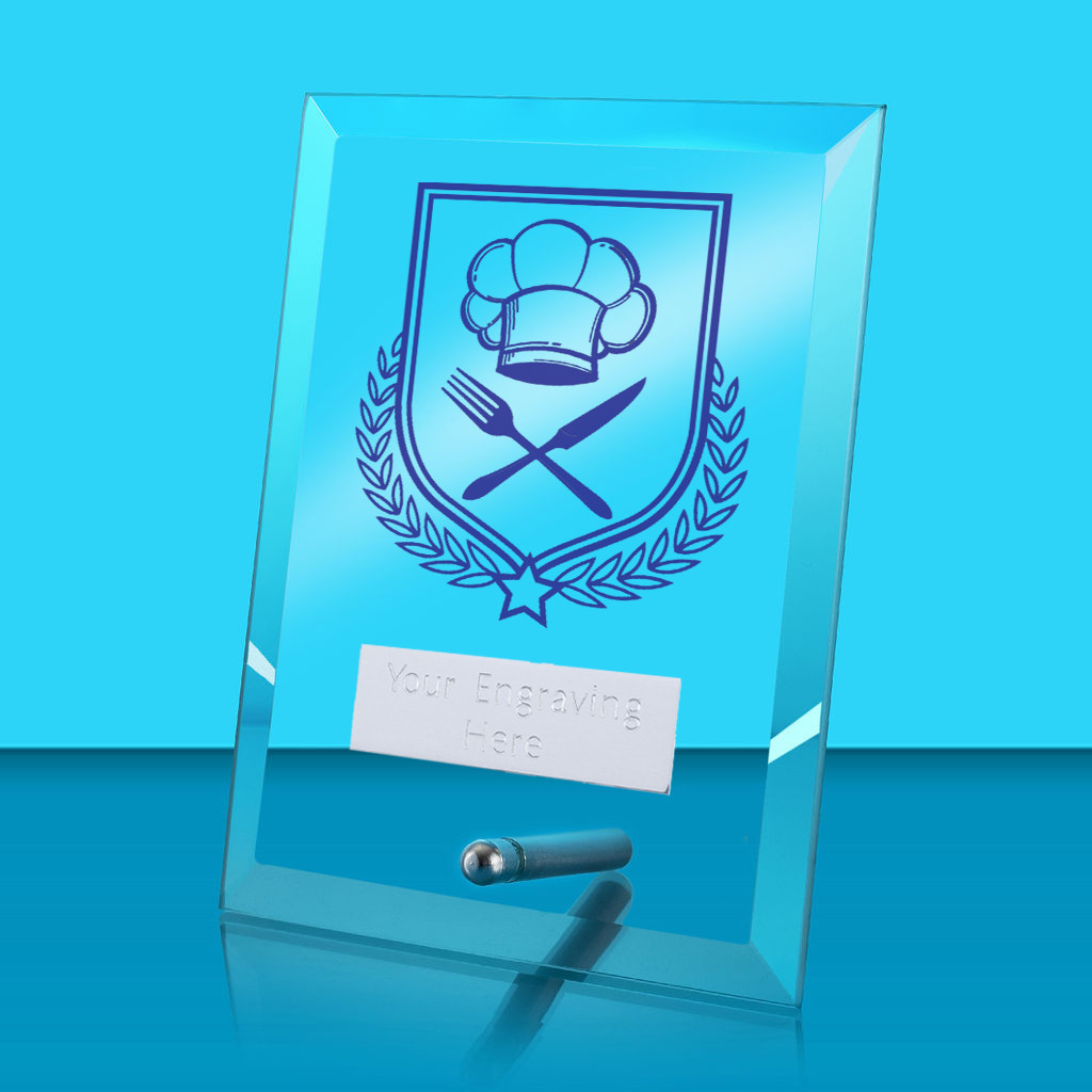 UV Colour Printed Cooking Glass Rectangle Award with Metal Pin
