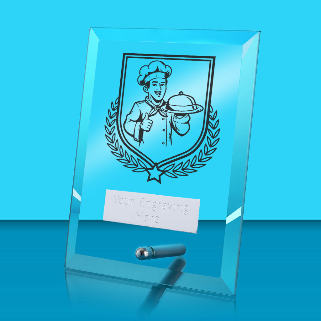 UV Colour Printed Cooking Glass Rectangle Award with Metal Pin