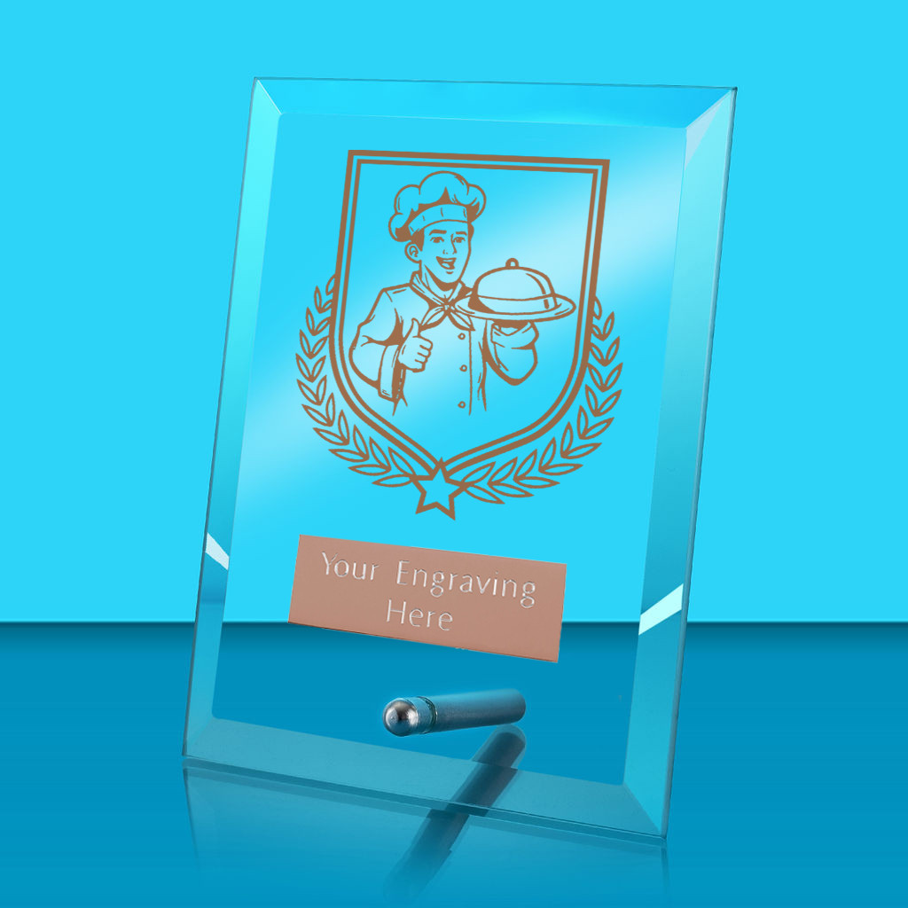 UV Colour Printed Cooking Glass Rectangle Award with Metal Pin