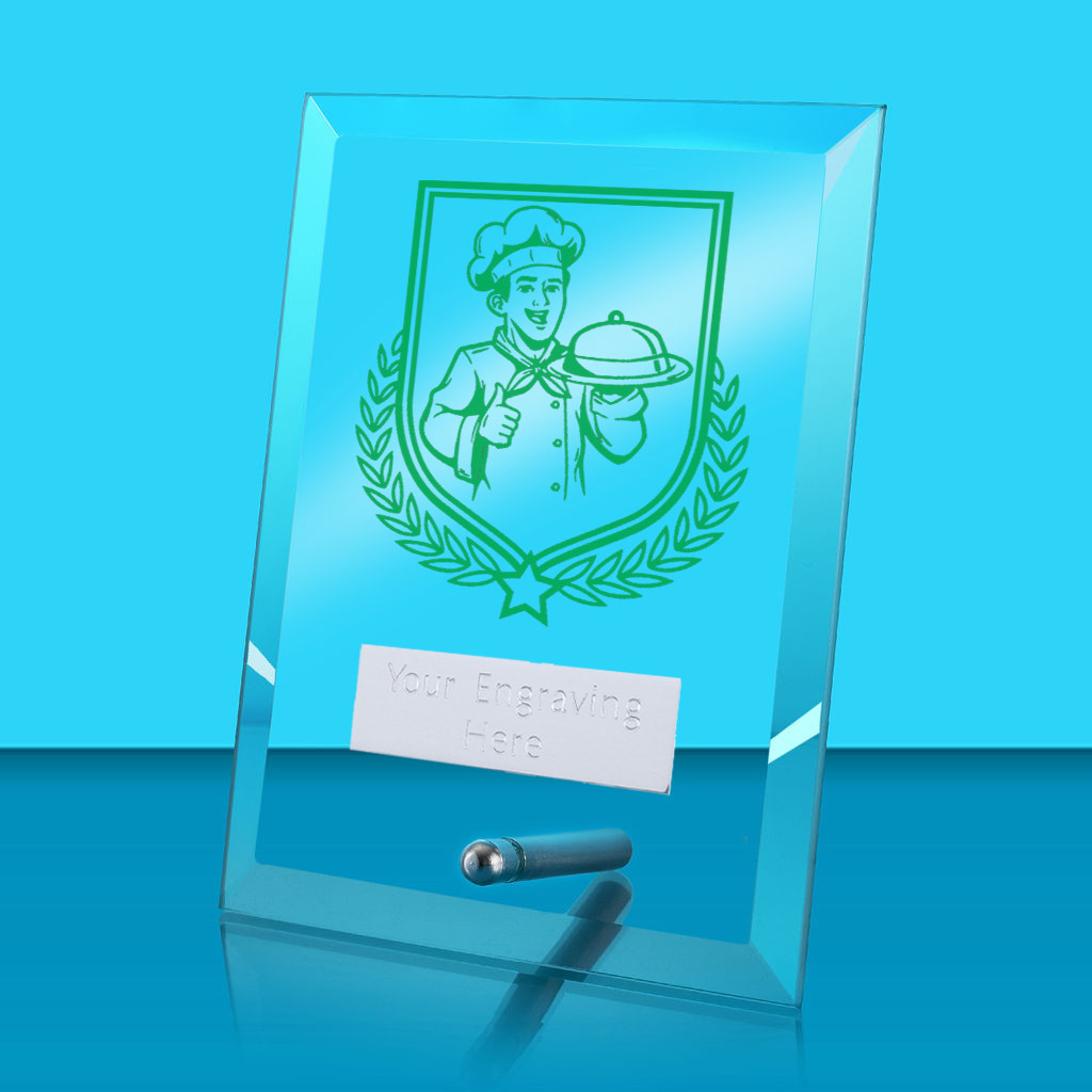UV Colour Printed Cooking Glass Rectangle Award with Metal Pin