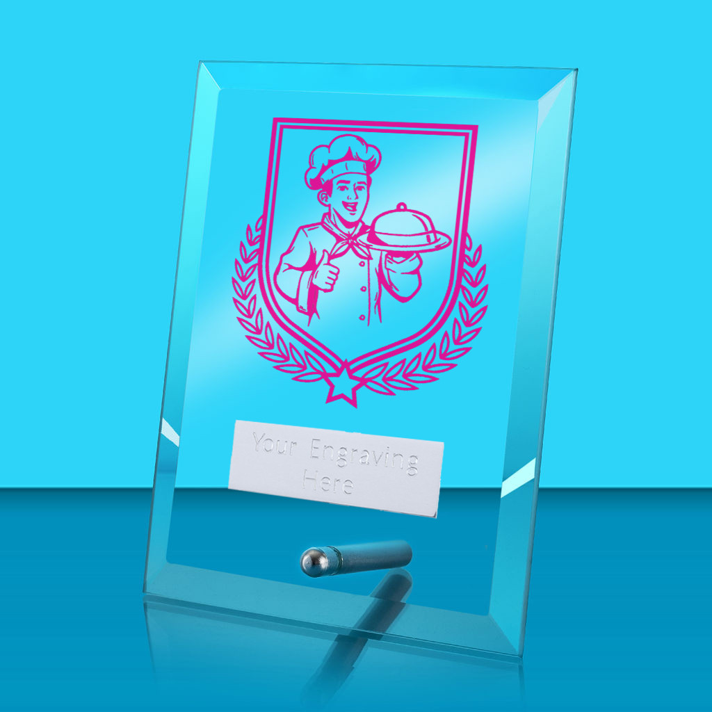 UV Colour Printed Cooking Glass Rectangle Award with Metal Pin
