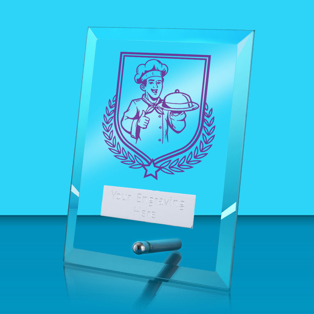 UV Colour Printed Cooking Glass Rectangle Award with Metal Pin
