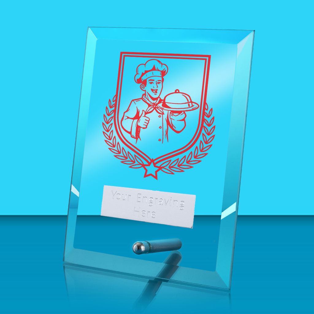 UV Colour Printed Cooking Glass Rectangle Award with Metal Pin