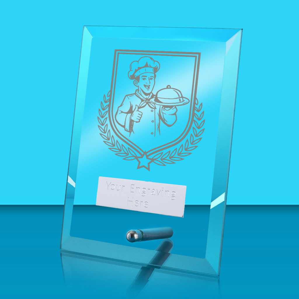 UV Colour Printed Cooking Glass Rectangle Award with Metal Pin